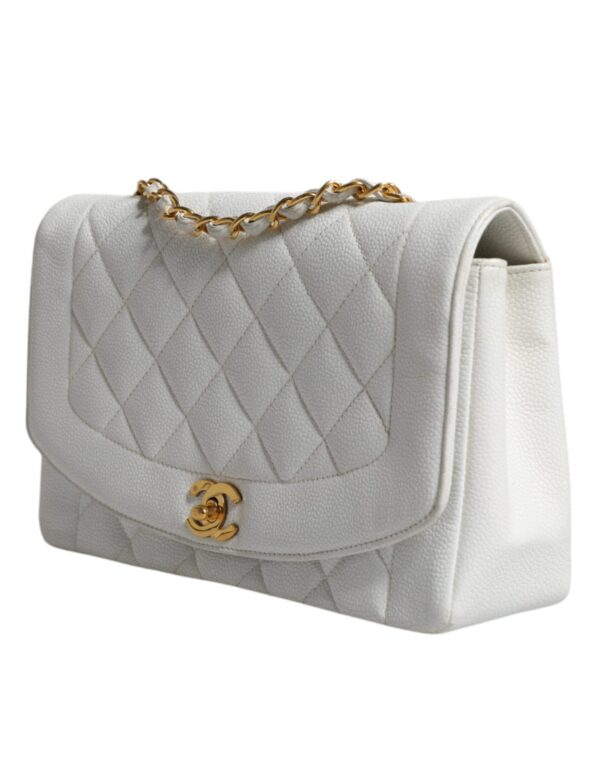 Chanel White Medium Classic DIANA Shoulder Bag Gold Plated Purse – Image 2