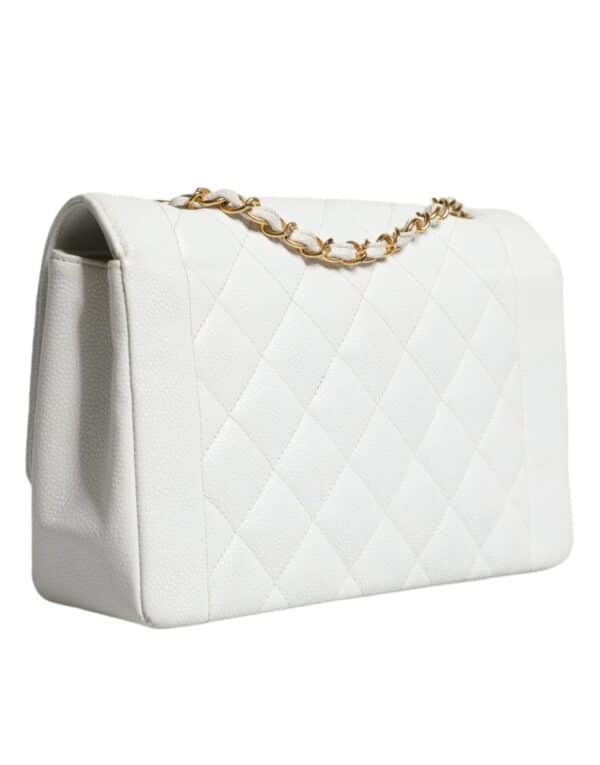 Chanel White Medium Classic DIANA Shoulder Bag Gold Plated Purse – Image 3