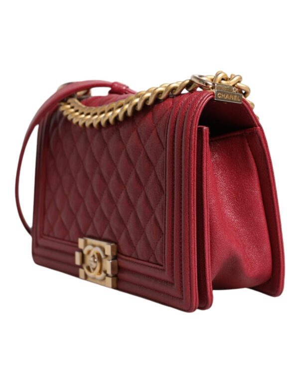 Chanel Red Leather Lambskin Double Gold Chain Medium Shoulder Bag – Image 4