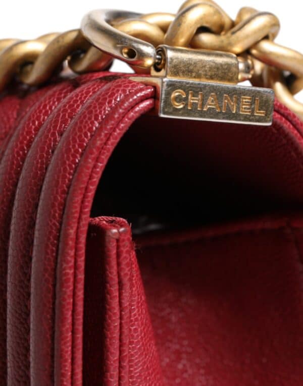 Chanel Red Leather Lambskin Double Gold Chain Medium Shoulder Bag – Image 6