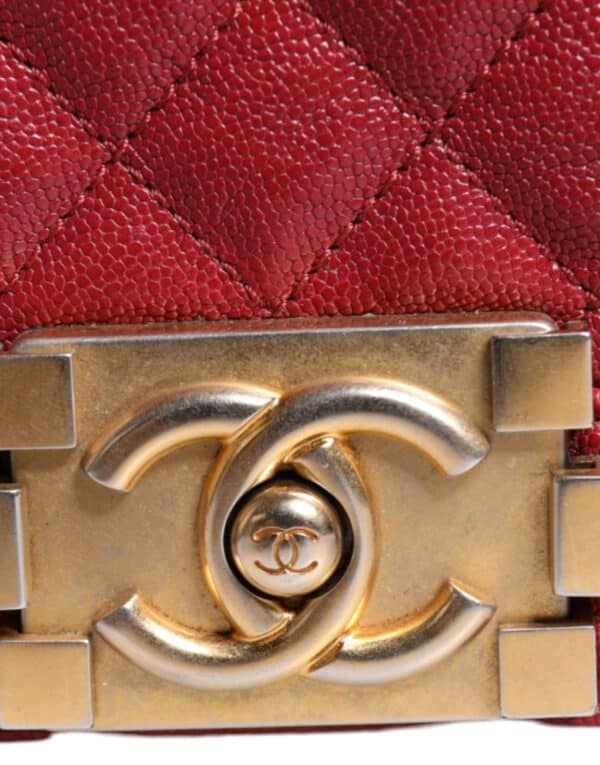 Chanel Red Leather Lambskin Double Gold Chain Medium Shoulder Bag – Image 5