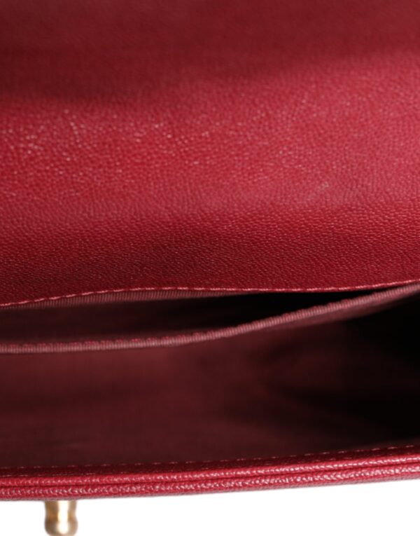 Chanel Red Leather Lambskin Double Gold Chain Medium Shoulder Bag – Image 7