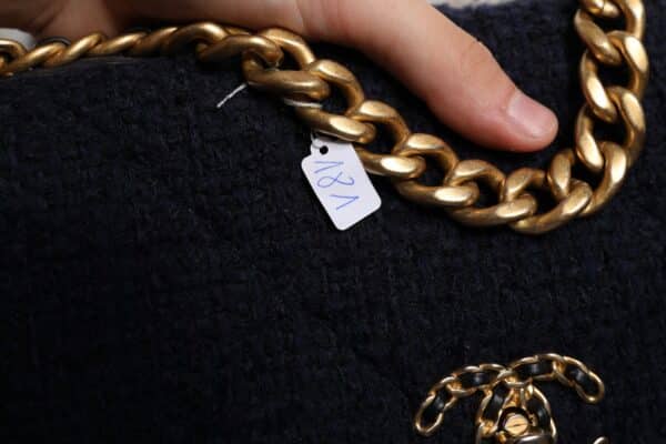 Chanel Dark Blue Medium Flap Tweed CC Gold Gray Chain Shoulder Bag – Image 7
