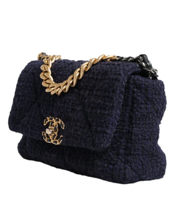 Chanel Dark Blue Medium Flap Tweed CC Gold Gray Chain Shoulder Bag – Image 3