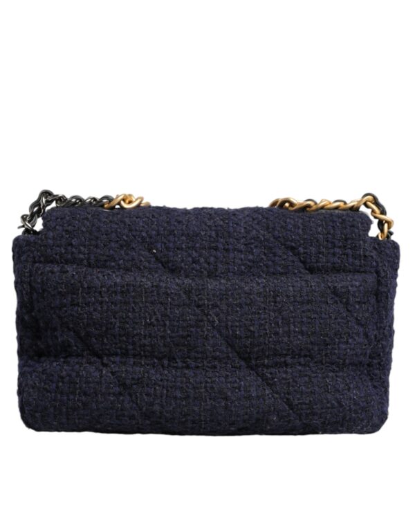 Chanel Dark Blue Medium Flap Tweed CC Gold Gray Chain Shoulder Bag – Image 4