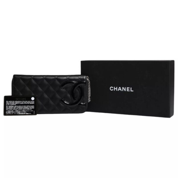 Chanel Black Quilted Leather Logo CC Continental Zip Wallet – Image 4
