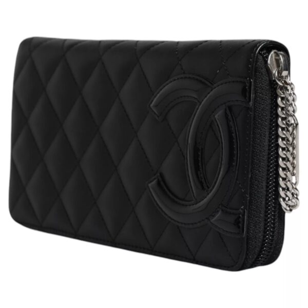 Chanel Black Quilted Leather Logo CC Continental Zip Wallet – Image 2