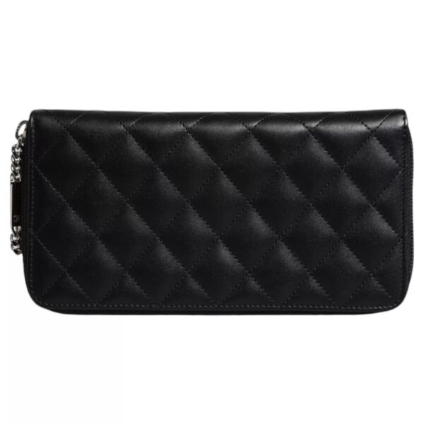 Chanel Black Quilted Leather Logo CC Continental Zip Wallet – Image 3