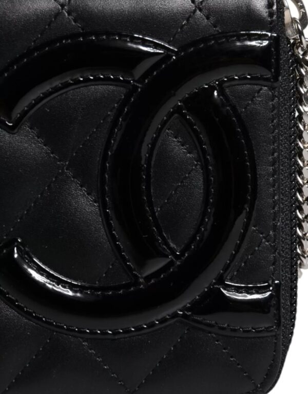 Chanel Black Quilted Leather Logo CC Continental Zip Wallet – Image 5
