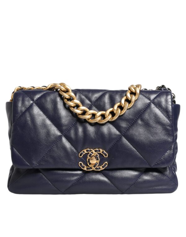Chanel Blue Leather Large Quilted Chain Hand Shoulder Bag – Image 2