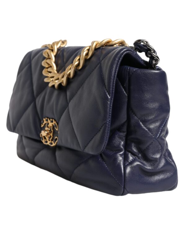 Chanel Blue Leather Large Quilted Chain Hand Shoulder Bag – Image 3