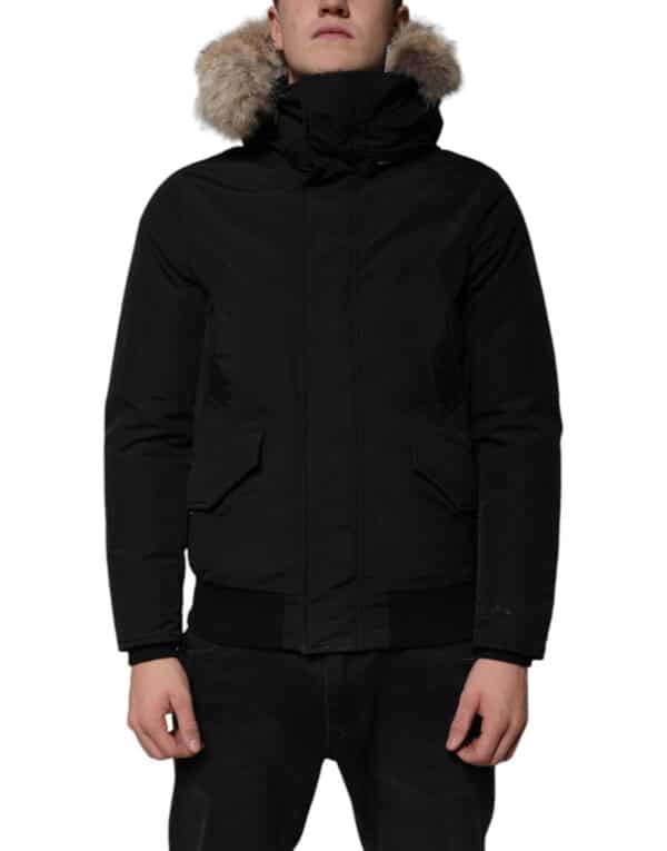 Woolrich Black Hooded Long Sleeves Fur Shearling Coat Jacket – Image 2