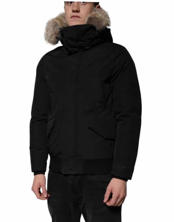 Woolrich Black Hooded Long Sleeves Fur Shearling Coat Jacket – Image 3