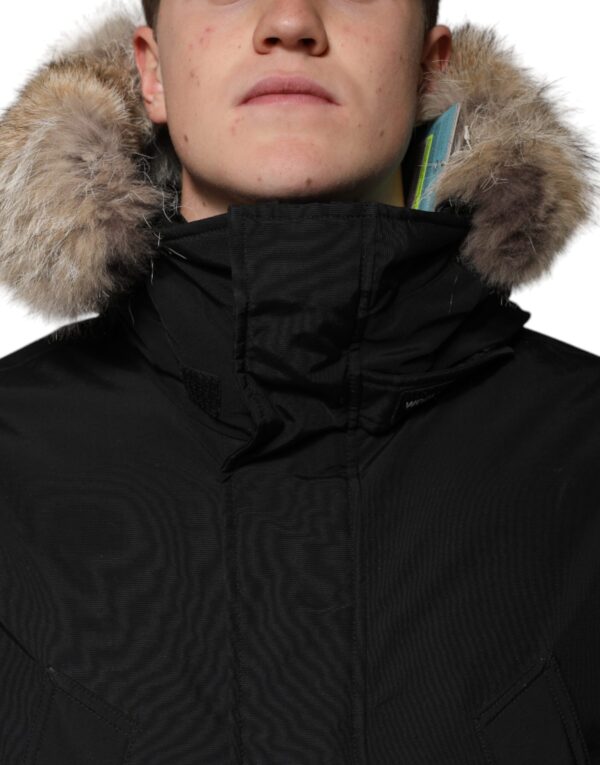 Woolrich Black Hooded Long Sleeves Fur Shearling Coat Jacket – Image 5
