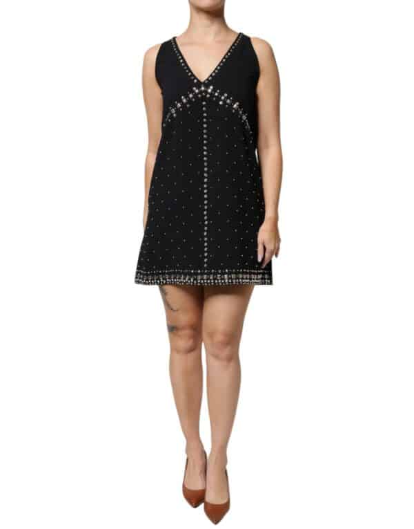 PINKO Black Embellished Polyester Sleeveless Shift A-line Mini Dress – Image 2