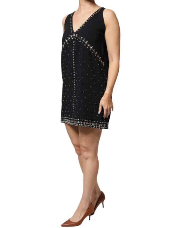 PINKO Black Embellished Polyester Sleeveless Shift A-line Mini Dress – Image 3
