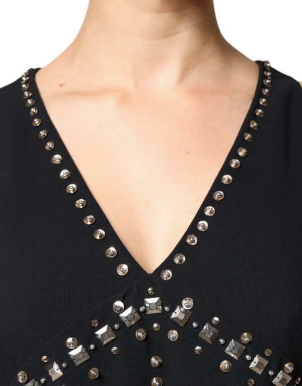 PINKO Black Embellished Polyester Sleeveless Shift A-line Mini Dress – Image 5