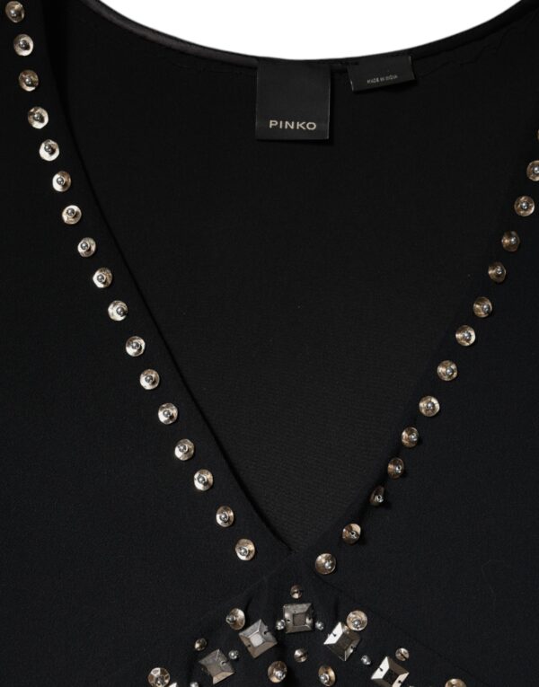 PINKO Black Embellished Polyester Sleeveless Shift A-line Mini Dress – Image 6