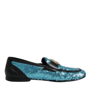 Dolce & Gabbana Blue Sequined Loafers Formal Dress Shoes