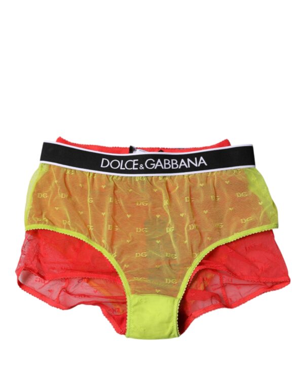 Dolce & Gabbana Red Yellow Tulle Mid Waist Panty Underwear – Image 2