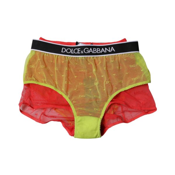 Dolce & Gabbana Red Yellow Tulle Mid Waist Panty Underwear – Image 3