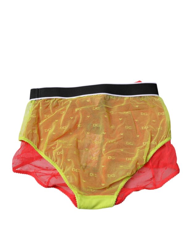 Dolce & Gabbana Red Yellow Tulle Mid Waist Panty Underwear – Image 4
