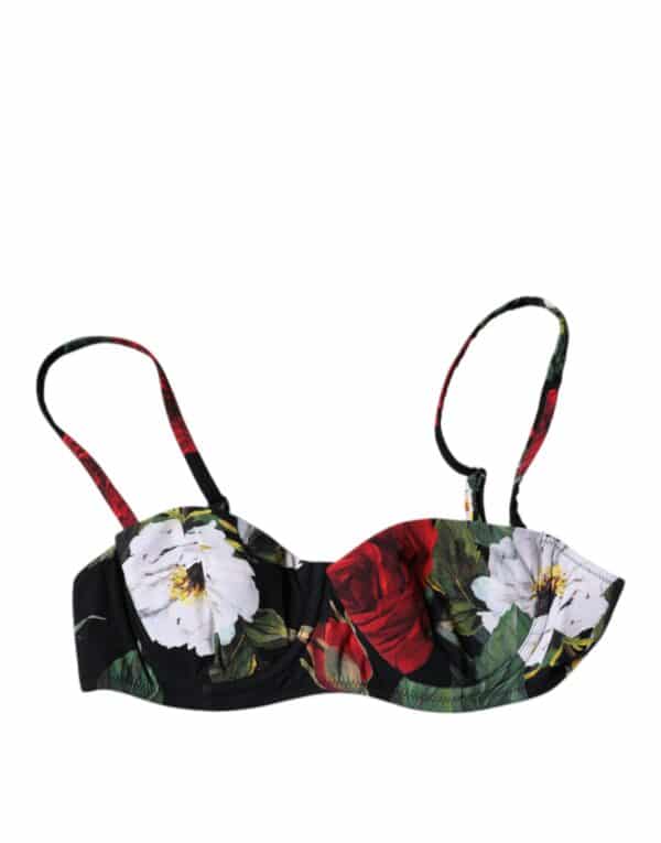 Dolce & Gabbana Black Floral Print Nylon Balconcino Bra Underwear – Image 2
