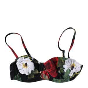 Dolce & Gabbana Black Floral Print Nylon Balconcino Bra Underwear