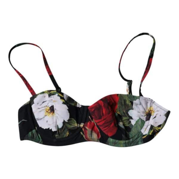 Dolce & Gabbana Black Floral Print Nylon Balconcino Bra Underwear – Image 3