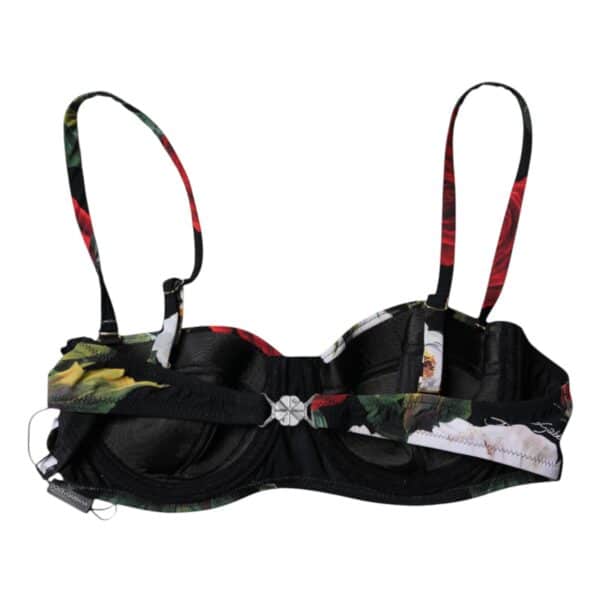 Dolce & Gabbana Black Floral Print Nylon Balconcino Bra Underwear – Image 5