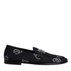 Dolce & Gabbana Black Logo Cotton Loafers Formal Dress Shoes