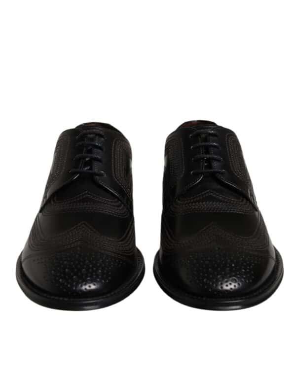 Dolce & Gabbana Black Embroidered Classic Leather Derby Dress Shoes – Image 2