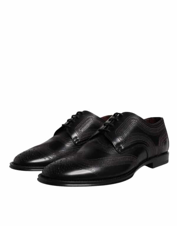 Dolce & Gabbana Black Embroidered Classic Leather Derby Dress Shoes – Image 3