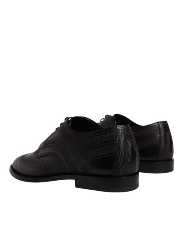 Dolce & Gabbana Black Embroidered Classic Leather Derby Dress Shoes – Image 4