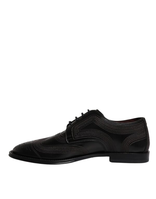 Dolce & Gabbana Black Embroidered Classic Leather Derby Dress Shoes – Image 5