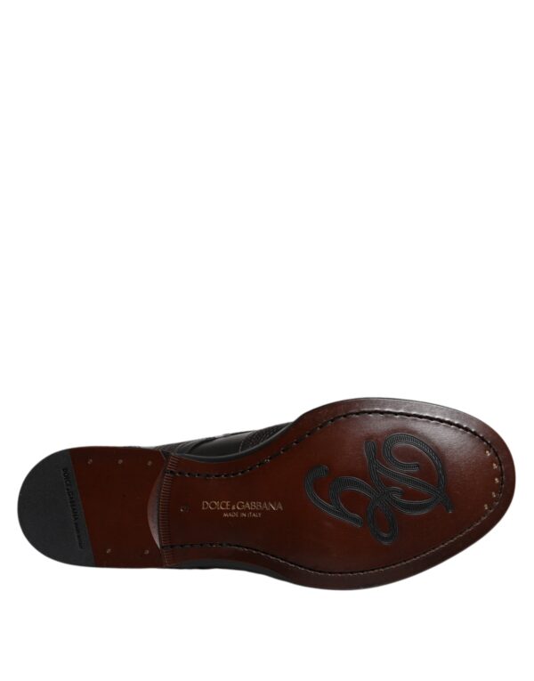 Dolce & Gabbana Black Embroidered Classic Leather Derby Dress Shoes – Image 6