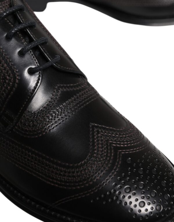 Dolce & Gabbana Black Embroidered Classic Leather Derby Dress Shoes – Image 7