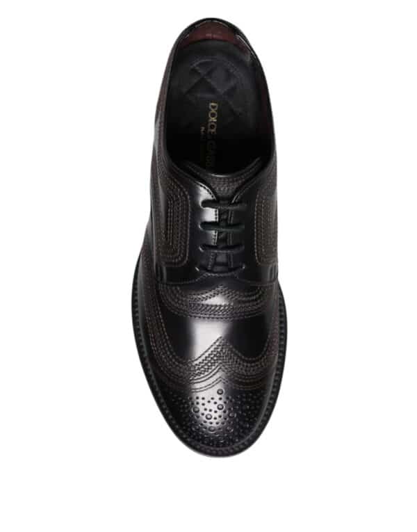 Dolce & Gabbana Black Embroidered Classic Leather Derby Dress Shoes – Image 8