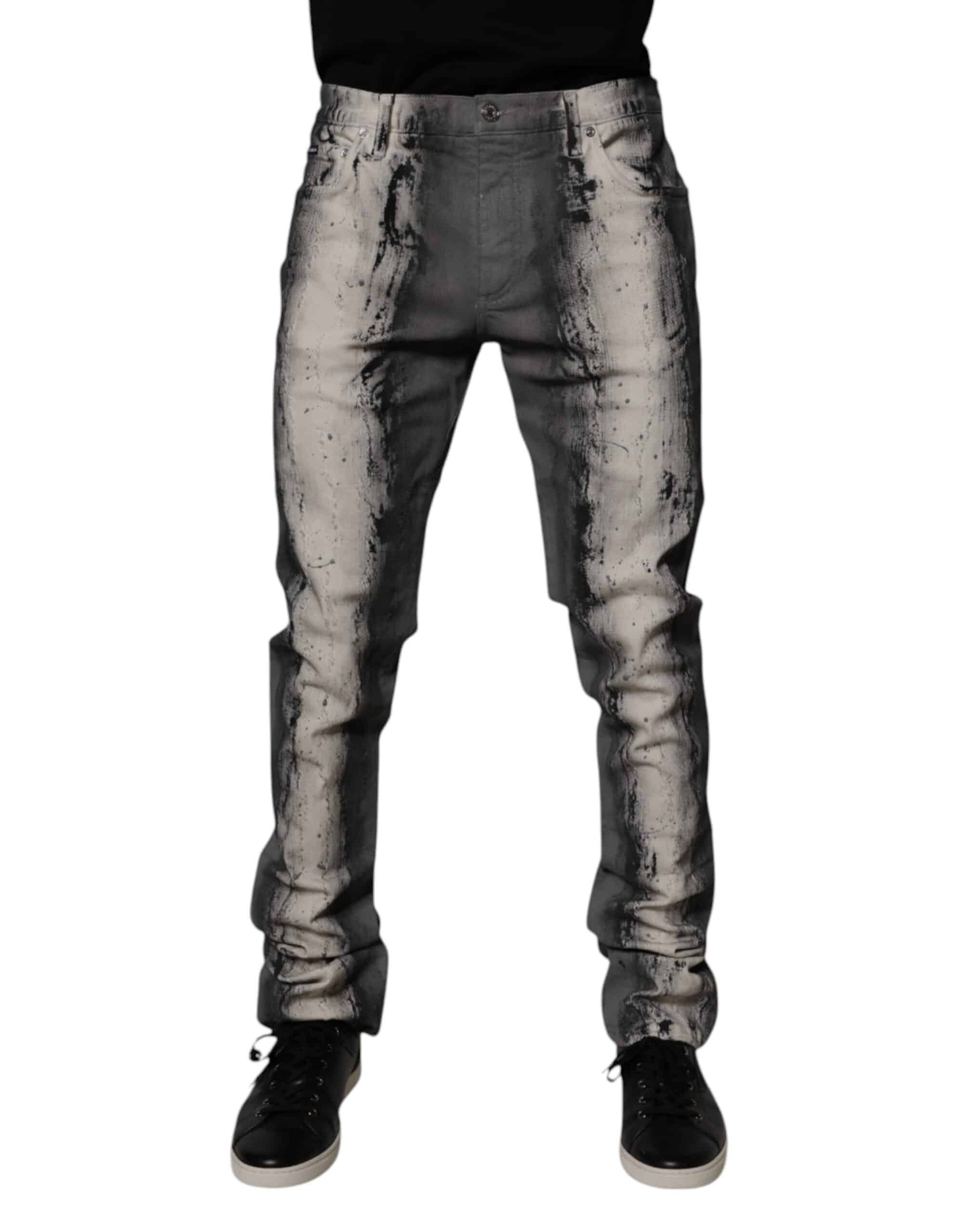 Dolce & Gabbana Gray Tie Dye Cotton Skinny Men Denim Jeans