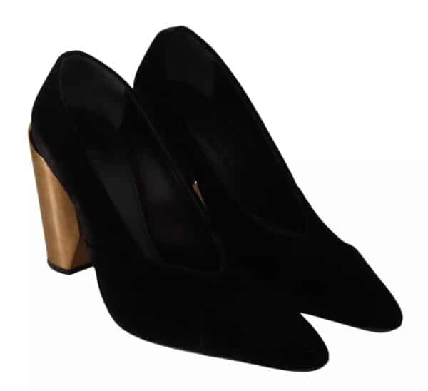 Jil Sander Black Leather Suede Block Heels Pumps Shoes – Image 3
