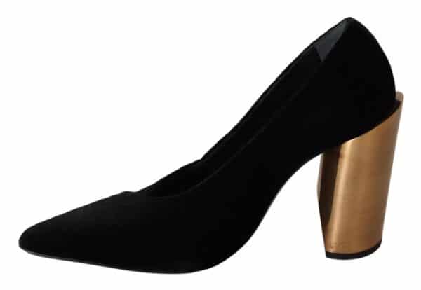 Jil Sander Black Leather Suede Block Heels Pumps Shoes – Image 4