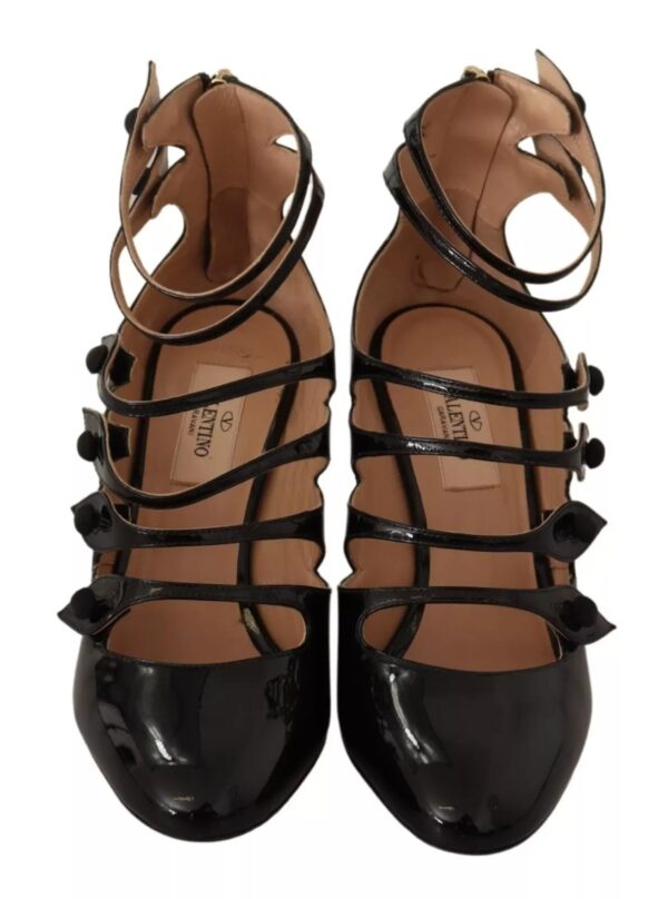 Valentino Black Multi Strap Leather Mid Heels Pumps Shoes – Image 3