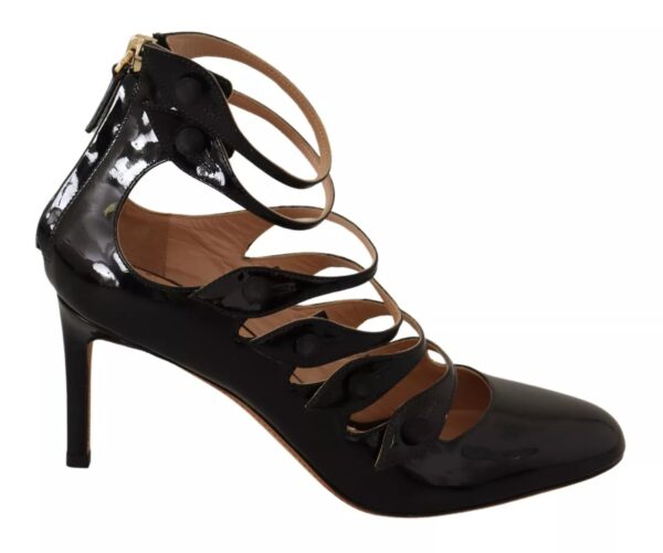 Valentino Black Multi Strap Leather Mid Heels Pumps Shoes – Image 5