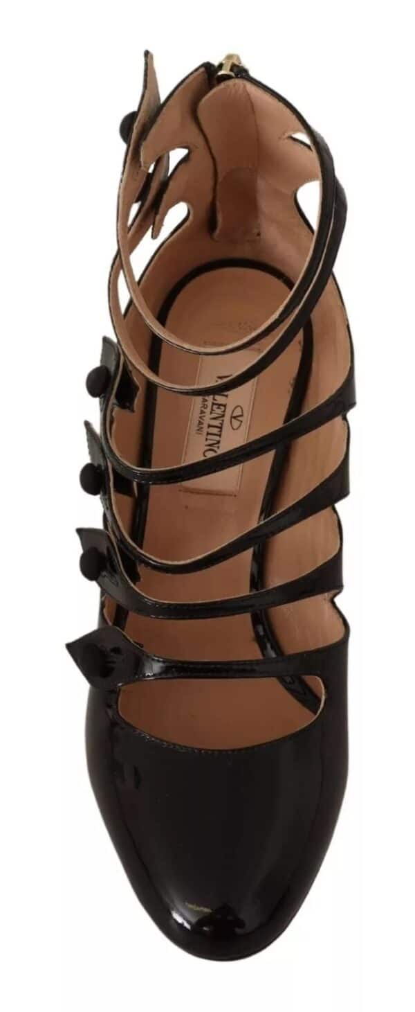 Valentino Black Multi Strap Leather Mid Heels Pumps Shoes – Image 8