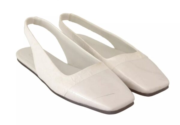 Maison Margiela White Leather Slingback Slip On Flats Shoes – Image 3