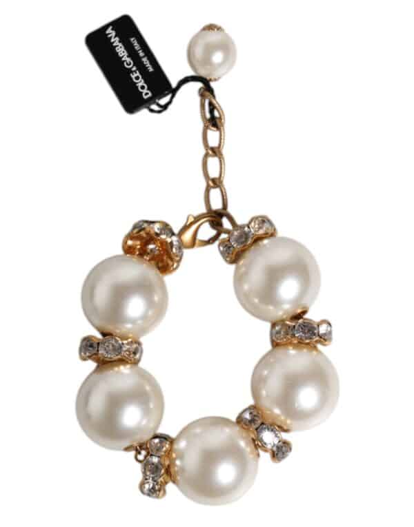 Dolce & Gabbana Gold Tone Brass Maxi Pearl Lobster Clasp Logo Bracelet – Image 2