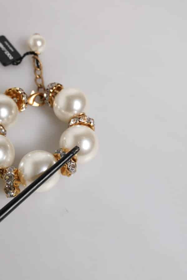 Dolce & Gabbana Gold Tone Brass Maxi Pearl Lobster Clasp Logo Bracelet – Image 4