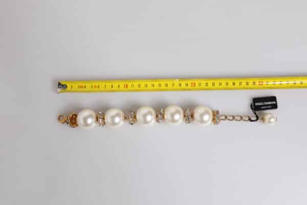 Dolce & Gabbana Gold Tone Brass Maxi Pearl Lobster Clasp Logo Bracelet – Image 5