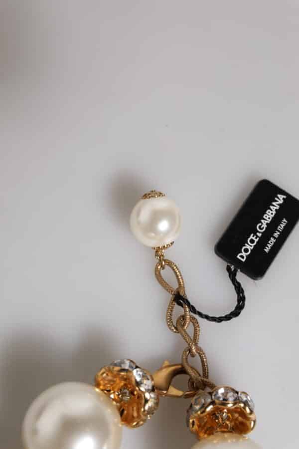 Dolce & Gabbana Gold Tone Brass Maxi Pearl Lobster Clasp Logo Bracelet – Image 6