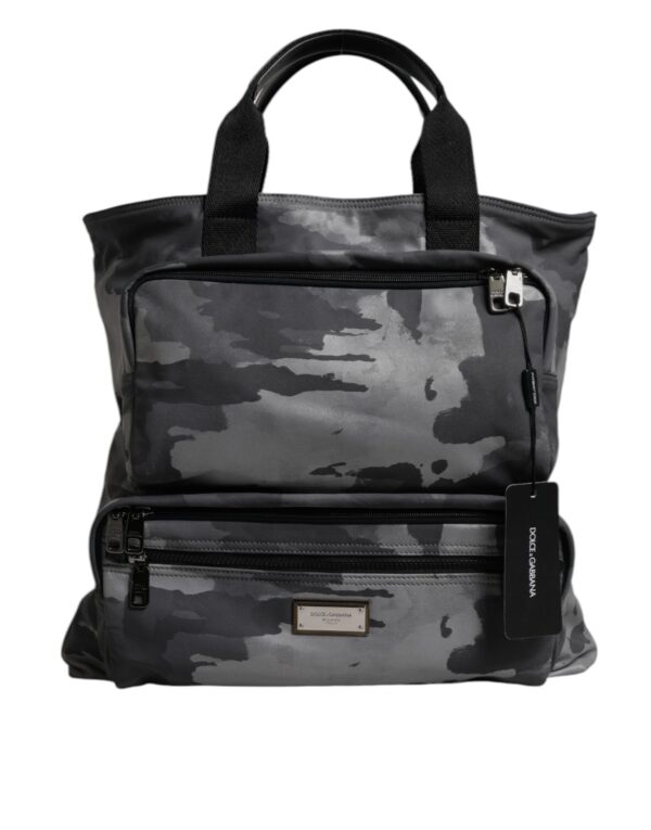 Dolce & Gabbana Gray Camo Cotton Multiple Compartments Tote Bag – Image 3